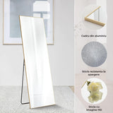 Oglindă Elindor® de Podea sau Perete, 150x40 cm, Cadru din Aluminiu, Design Dreptunghi, Auriu