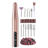 Freza unghii profesionala manichiura pedichiura si cuticule , pila electrica wireless pentru manichiura-pedichiura, set 11 capete / bituri, reincarcabila, 25.000 RPM, aparat cu 25 trepte de viteza, comutator de directie, design ergonomic, Auriu