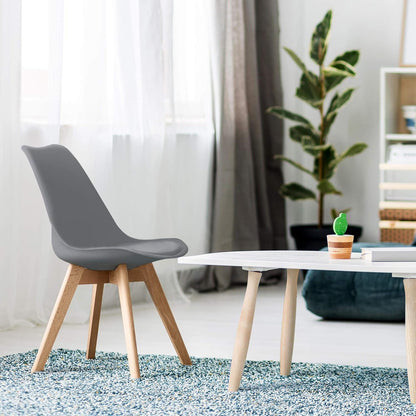 Set 4 Scaune Elindor® Stil Retro, Piele Ecologica si Picioare din Lemn, Gri