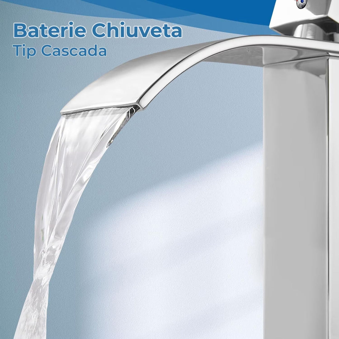 Baterie Chiuveta Argintie Inalta Tip Cascada Elindor®, Robinet Modern Monocomanda pentru Baie, Otel Inoxidabil, Montare pe Blat, Jet Larg, Incastrata, Multifunctionala Design Elegant pentru Lavoar sau Vas, Finisaj Lucios Cromat, Dubla Comanda