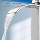 Baterie Chiuveta Argintie Inalta Tip Cascada Elindor®, Robinet Modern Monocomanda pentru Baie, Otel Inoxidabil, Montare pe Blat, Jet Larg, Incastrata, Multifunctionala Design Elegant pentru Lavoar sau Vas, Finisaj Lucios Cromat, Dubla Comanda