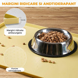 Covoras Hranire Silicon Elindor® pentru Bol Mancare Caini si Pisici, Suport Antialunecare si Impermeabil pentru Boluri Hrana si Apa Animale, Margine Inaltata 1.2 cm, Accesorii Usor de Curatat, Rezistent, 60x40 cm, Galben