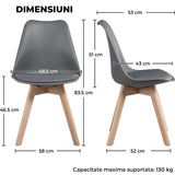 Set 4 Scaune Elindor® Stil Retro, Piele Ecologica si Picioare din Lemn, Gri