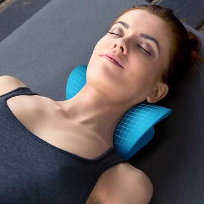 Perna Masaj Cervical Elindor®, Dispozitiv pentru Relaxare si Fizioterapie Gat, Curbura V si Deschidere C, Noduri de Masaj si Spuma Moale cu Memorie, Ideal pentru Dureri de Gat, Umeri si Coloana, Masaj Ortopedic si Tractiune Cervicala, Albastru