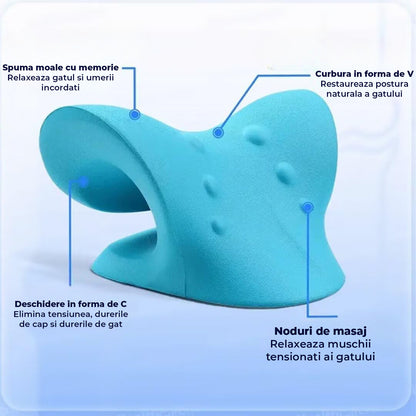 Perna Masaj Cervical Elindor®, Dispozitiv pentru Relaxare si Fizioterapie Gat, Curbura V si Deschidere C, Noduri de Masaj si Spuma Moale cu Memorie, Ideal pentru Dureri de Gat, Umeri si Coloana, Masaj Ortopedic si Tractiune Cervicala, Albastru
