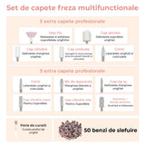 Freza unghii profesionala manichiura pedichiura si cuticule , pila electrica wireless pentru manichiura-pedichiura, set 11 capete / bituri, reincarcabila, 25.000 RPM, aparat cu 25 trepte de viteza, comutator de directie, design ergonomic, Auriu