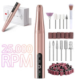 Freza unghii profesionala manichiura pedichiura si cuticule , pila electrica wireless pentru manichiura-pedichiura, set 11 capete / bituri, reincarcabila, 25.000 RPM, aparat cu 25 trepte de viteza, comutator de directie, design ergonomic, Auriu