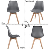 Set 4 Scaune Elindor® Stil Retro, Piele Ecologica si Picioare din Lemn, Gri