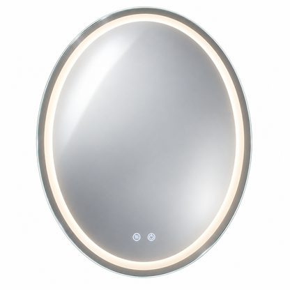 Oglinda de Perete Elindor® Antiaburire, Ovala, Montare pe Verticala, fara Rama, Ideala pentru Baie, Iluminare Led, Buton ON/OFF Luminat si Noaptea, Rezistenta la Umiditate IP44, 60 x 80 cm