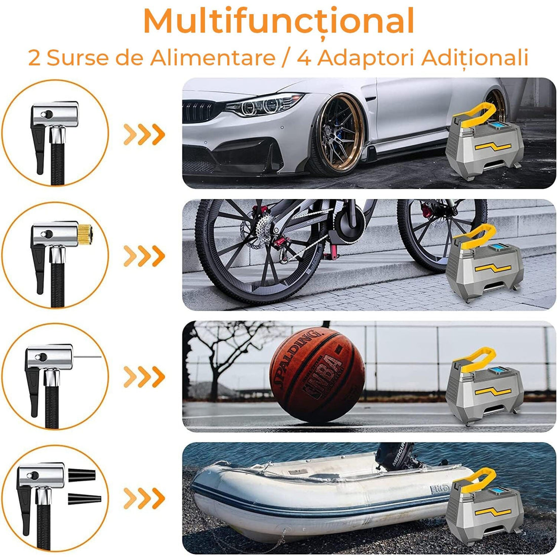 Compresor de Aer Elindor® Portabil cu Display LCD, Alimentare 12V/220V, Gri