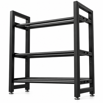 Suport Greutati Elindor® Organizator cu 3 Niveluri, Suport din Otel Carbon pentru Gantere si Kettlebell, Raft Sala de Sport, Depozitare Practica, 80 × 25 × 80 cm, Negru