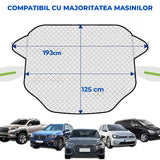 Parasolar Auto Elindor® pentru Parbriz si Oglinzi, Magnetic cu 3 Magneti, cu Banda Reflectorizanta, Material cu 4 Straturi, Universal, Folie pentru Protectie Soare, Antiinghet, Pliabil, Usor de Depozitat, Accesorii Masina Exterior, 193 x 125 cm, Argintiu