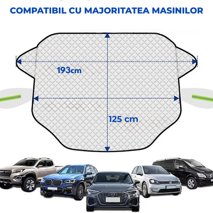 Parasolar Auto Elindor® pentru Parbriz si Oglinzi, Magnetic cu 3 Magneti, cu Banda Reflectorizanta, Material cu 4 Straturi, Universal, Folie pentru Protectie Soare, Antiinghet, Pliabil, Usor de Depozitat, Accesorii Masina Exterior, 193 x 125 cm, Argintiu