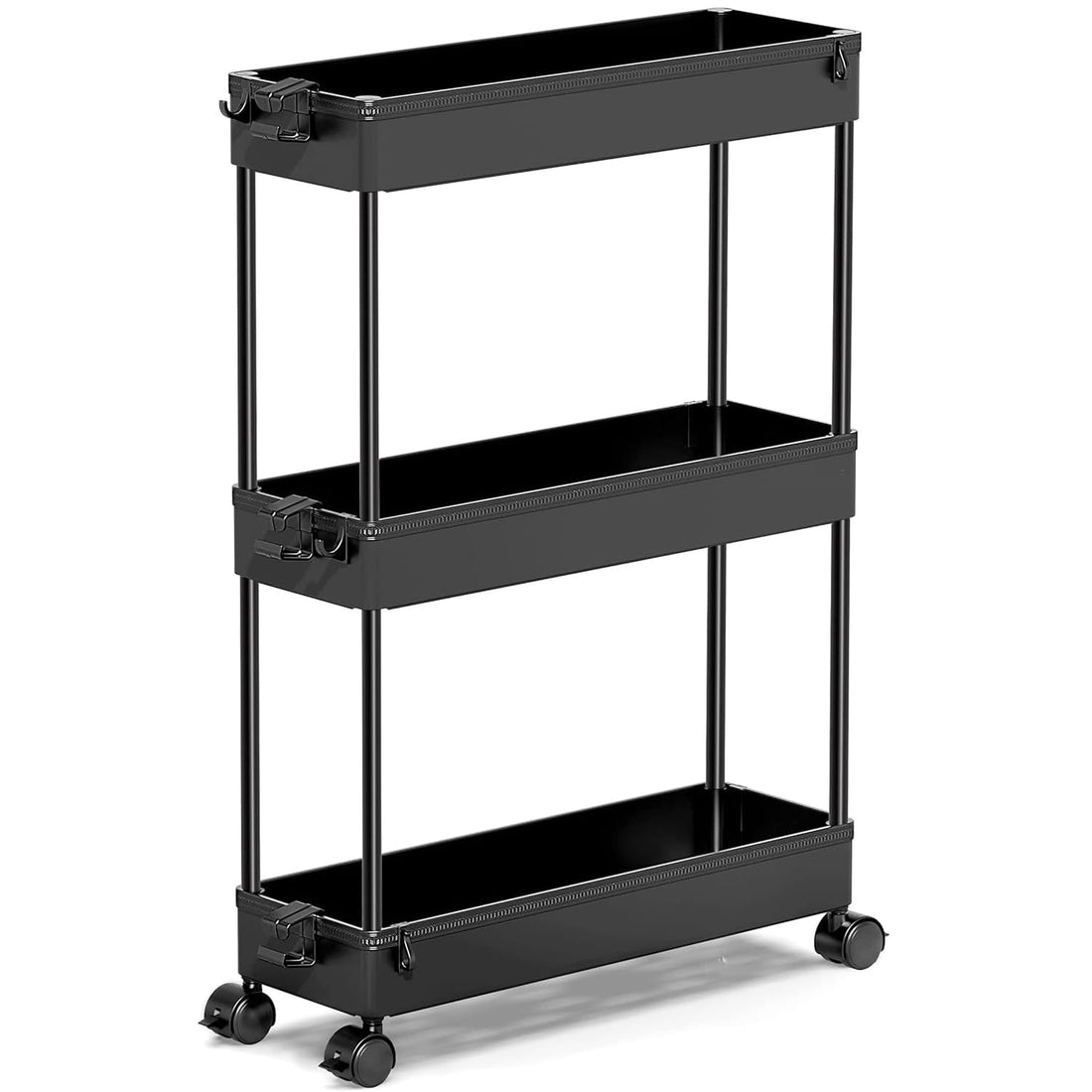 Carucior de Depozitare Slim Elindor®, Organizare, 3 Niveluri, Carlige pentru Chei, Organizator Multifunctional pentru Baie, Birou, Bucatarie, Spalatorie, Locuri Inguste, ABS, Alb