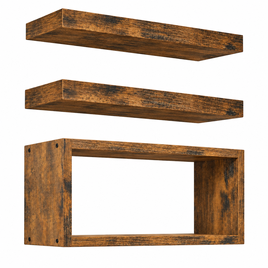 Set 3 Rafturi Elindor®, Raft Suspendat de Depozitare, Mobila Bucatarie, Dormitor, Baie sau Birou, 2 Polite si 1 Raft Dublu, Perfect pentru Organizare Carti, Vesela, Condimente, Polita Produse Diverse, 40 x 15 x 1.5 cm, Maro