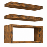 Set 3 Rafturi Elindor®, Raft Suspendat de Depozitare, Mobila Bucatarie, Dormitor, Baie sau Birou, 2 Polite si 1 Raft Dublu, Perfect pentru Organizare Carti, Vesela, Condimente, Polita Produse Diverse, 40 x 15 x 1.5 cm, Maro