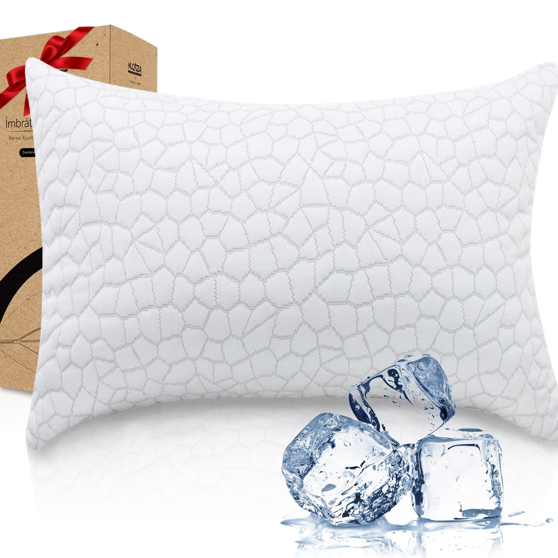 Perna Ortopedica Elindor® Spuma cu Memorie Ajustabila pentru Gat, Suport Cervical Ergonomic, Memory Foam Pillow, Hipoalergenica, Efect de Racire, 2 Fete pentru Vara si Iarna, Husa Detasabila Respirabila, Ajuta la Spondiloza Cervicala, 50x70 cm, Alb