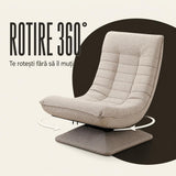 Fotoliu Reglabil Elindor® fara Manere, Scaun de Relaxare cu 5 Pozitii ale Spatarului de 60 cm, Rotativ 360°, Captusit, Ideal pentru Living, Dormitor, Gaming, 60 × 105 × 86 cm, Bej