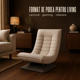 Fotoliu Reglabil Elindor® fara Manere, Scaun de Relaxare cu 5 Pozitii ale Spatarului de 60 cm, Rotativ 360°, Captusit, Ideal pentru Living, Dormitor, Gaming, 60 × 105 × 86 cm, Bej