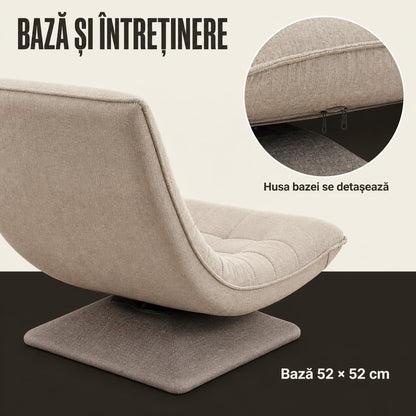 Fotoliu Reglabil Elindor® fara Manere, Scaun de Relaxare cu 5 Pozitii ale Spatarului de 60 cm, Rotativ 360°, Captusit, Ideal pentru Living, Dormitor, Gaming, 60 × 105 × 86 cm, Bej