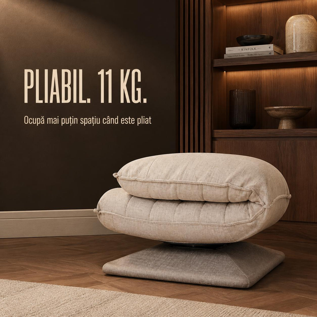Fotoliu Reglabil Elindor® fara Manere, Scaun de Relaxare cu 5 Pozitii ale Spatarului de 60 cm, Rotativ 360°, Captusit, Ideal pentru Living, Dormitor, Gaming, 60 × 105 × 86 cm, Bej