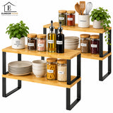 Set 4 Rafturi Elindor®, Raft de Depozitare, Mobila Bucatarie, Dormitor, Baie sau Birou, Etajera Practica cu Design Aerisit, Usor de Asamblat, Perfecta pentru Organizare Carti, Vesela, Condimente, Polita Produse Diverse, 40 x 29 x 18.5 cm, Maro