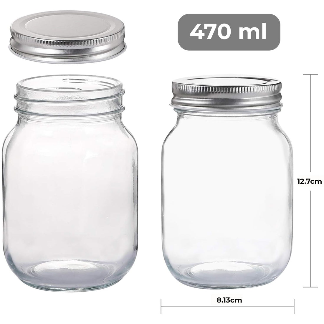 Borcane de sticlă cu dimensiuni de 470 ml, ideale pentru depozitare.