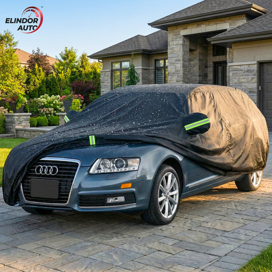 Prelata Auto Premium Elindor® Impermeabila, Protectie UV, Antisoare, Praf, Ploaie si Zapada, Toate Anotimpurile, Husa Exterior, Huse Protectie Completa, Universala, Accesorii Masina, Marime Break XXL, 510 × 200 × 144 cm, Negru