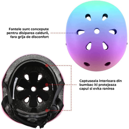 Canale de evacuare a fluxului de aer pentru răcire optimă în timpul activităților sportive.