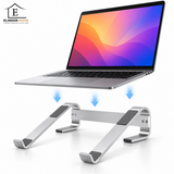 Suport Laptop Elindor®, Ergonomic, Inaltator Laptop din Aliaj de Aluminiu, Design Inclinat pentru Ventilatie, Protectii Antiderapante din Silicon, Structura Metalica Stabila, Compatibil cu Laptopuri 10-18 Inch, 26 x 25 x 6.5 cm, Argintiu