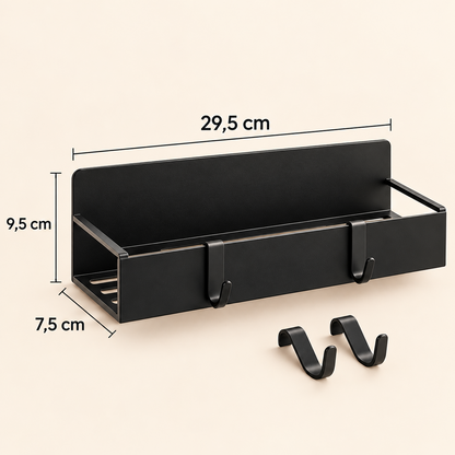 Set 2 Rafturi Magnetice Elindor®, Organizatoare pentru Frigider si Bucatarie, Suporturi de Depozitare din Otel Carbon, Fixare Magnetica Fara Gaurire, Baza cu Plasa Metalica, 4 Carlige pentru Accesorii, 29.5 x 7.5 x 9.5 cm, Negru