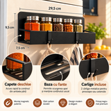 Set 2 Rafturi Magnetice Elindor®, Organizatoare pentru Frigider si Bucatarie, Suporturi de Depozitare din Otel Carbon, Fixare Magnetica Fara Gaurire, Baza cu Plasa Metalica, 4 Carlige pentru Accesorii, 29.5 x 7.5 x 9.5 cm, Negru