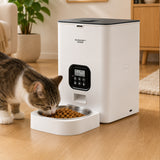 Hranitor Automat Animale Elindor® Dozator Mancare Caini si Pisici, Adapator Capacitate 4L, 1x Castron Inox, Sunet Hranire, Dispenser Programabil, Alimentare Dubla, Adaptor Priza, Baterii, Ecran LCD, Alb