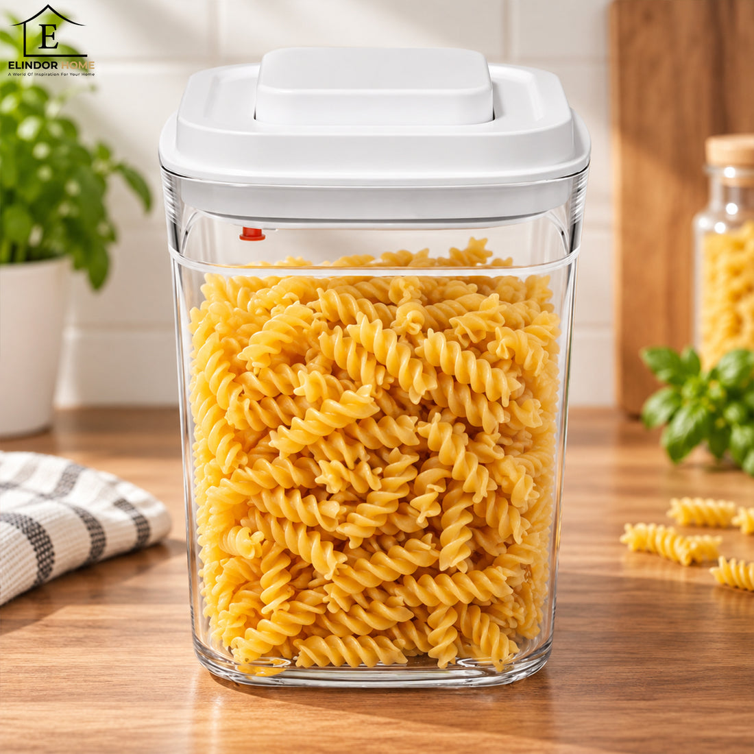Recipiente Elindor® Caserola Ingrediente pentru Bucatarie, pentru Alimente Uscate, Recipient Depozitare Cafea, Zahar, Paste, Cereale, Capac Etans, Dubla Sigilare, fara BPA, 2.3L, Transparent
