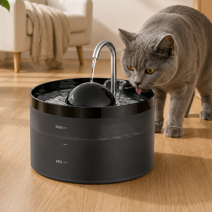 Fantana Apa Pisici si Caini Elindor®, Dispenser Automat cu Capac pentru Animale, Adapator cu Dubla Circulatie, Silentios 25dB, Sistem de Purificare si Filtrare Carbune Activ, Adaptor Priza, Filtru si Pompa Incluse, ABS, Capacitate 2 L, Negru
