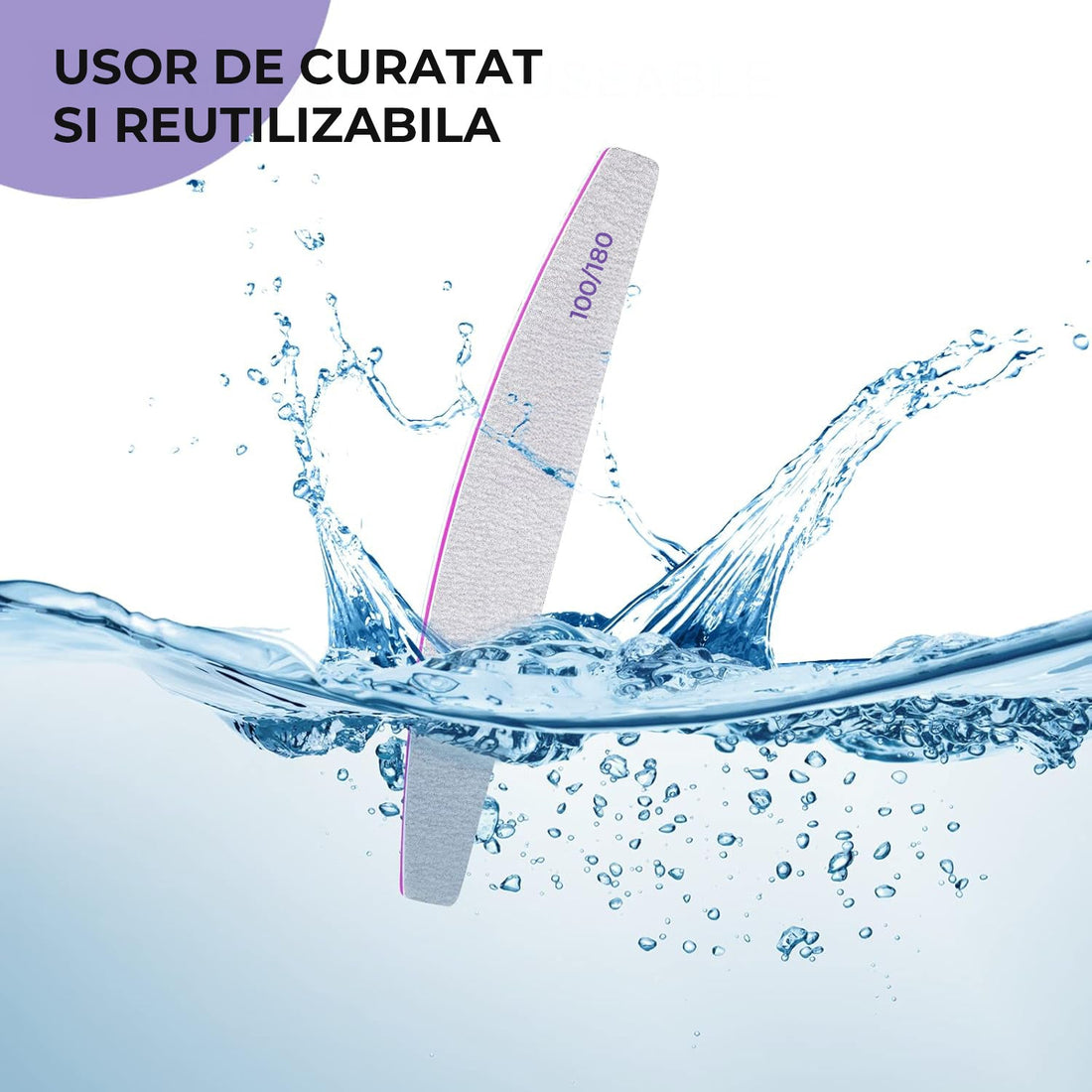 Set 10 Pile Unghii Profesionale Elindor® Granulatie 100/180 Reutilizabile Semiluna pentru Manichiura Pedichiura Unghii Naturale si False, Gri