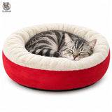 Pat Confortabil pentru Pisici Elindor® Rotund, Culcus Moale Antiderapant, Potrivit pentru Caine si Pisica de Talie Mica si Medie, Ideal in Orice Anotimp, in Casa, Marimea S, 60 x 60 cm, Visiniu