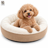 Pat Confortabil pentru Pisici Elindor® Rotund, Culcus Moale Antiderapant, Potrivit pentru Caine si Pisica de Talie Mica si Medie, Ideal in Orice Anotimp, in Casa, Marimea XS, 50 x 50 cm, Bej