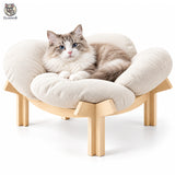Pat Confortabil pentru Pisici Elindor® Elevat, Asimetric, Culcus Moale Antiderapant, Potrivit pentru Pisica de Talie Medie si Mare, Sustine pana la 18 kg, Ideal in Orice Anotimp, in Casa, 60 x 60 x 32 cm, Bej