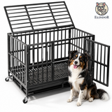 Cusca pentru Animale Elindor®, Potrivita pentru Caini de Talie Medie si Mare, cu Roti, Baza Ranfortata, Usa cu Sistem de Inchidere, Utilizare in Interior si Exterior, Marime XL, 95 x 65 x 77 cm, Negru