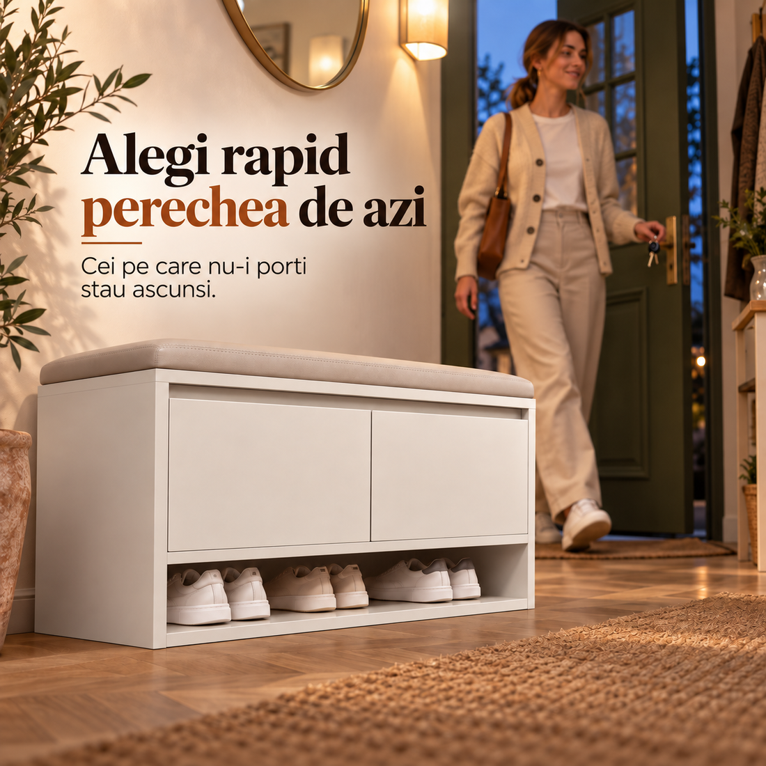 Usi care ascund pantofii + raft deschis (diferentiator)