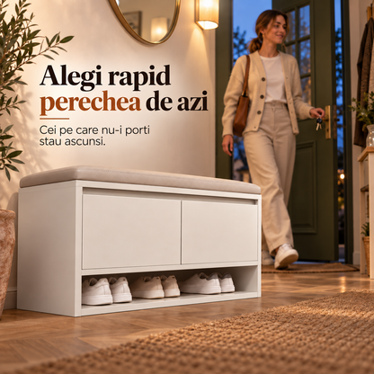 Usi care ascund pantofii + raft deschis (diferentiator)