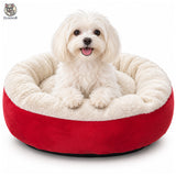 Pat Confortabil pentru Pisici Elindor® Rotund, Culcus Moale Antiderapant, Potrivit pentru Caine si Pisica de Talie Mica si Medie, Ideal in Orice Anotimp, in Casa, Marimea XS, 50 x 50 cm, Visiniu
