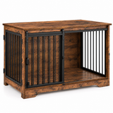 Cusca pentru Animale Elindor® Tip Mobila, Potrivita pentru Caini de Talie Medie, Utilizare in Interior, cu 2 Usi, o Usa Glisanta, Baza Solida, Marime M, 100 x 60 x 68 cm, Negru / Maro
