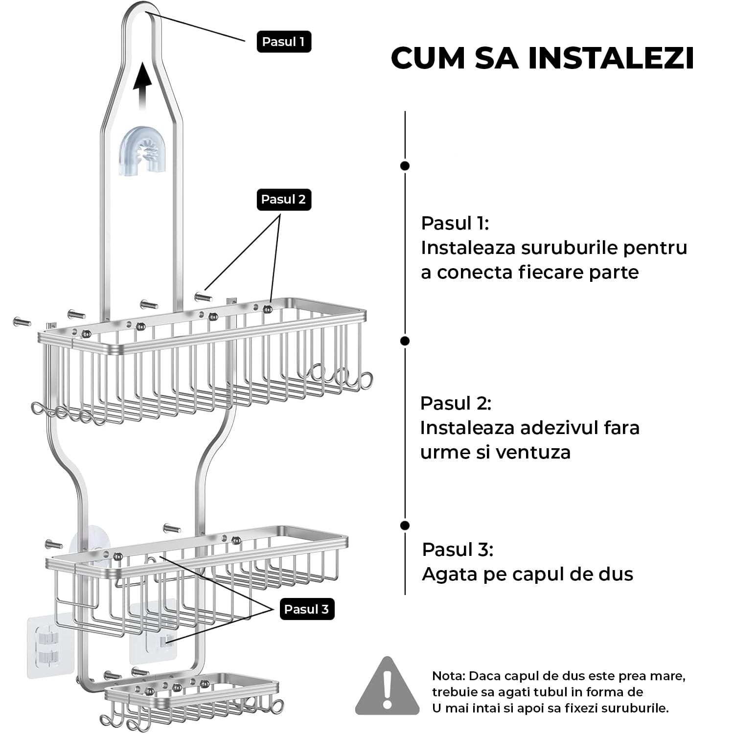 Ghid de instalare pentru suport de duș din aluminiu
