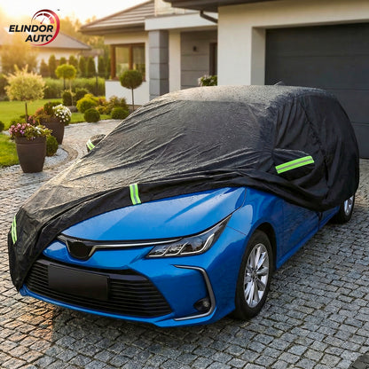 Prelata Auto Premium Elindor® Impermeabila, Protectie UV, Antisoare, Praf, Ploaie si Zapada, Toate Anotimpurile, Husa Exterior, Huse Protectie Completa, Universala, Accesorii Masina, Marime L Hatchback, 400 × 175 × 150 cm, Negru