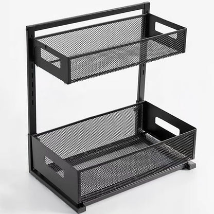 Organizator metalic dublu Elindor pentru bucătărie și baie, cu coșuri spațioase