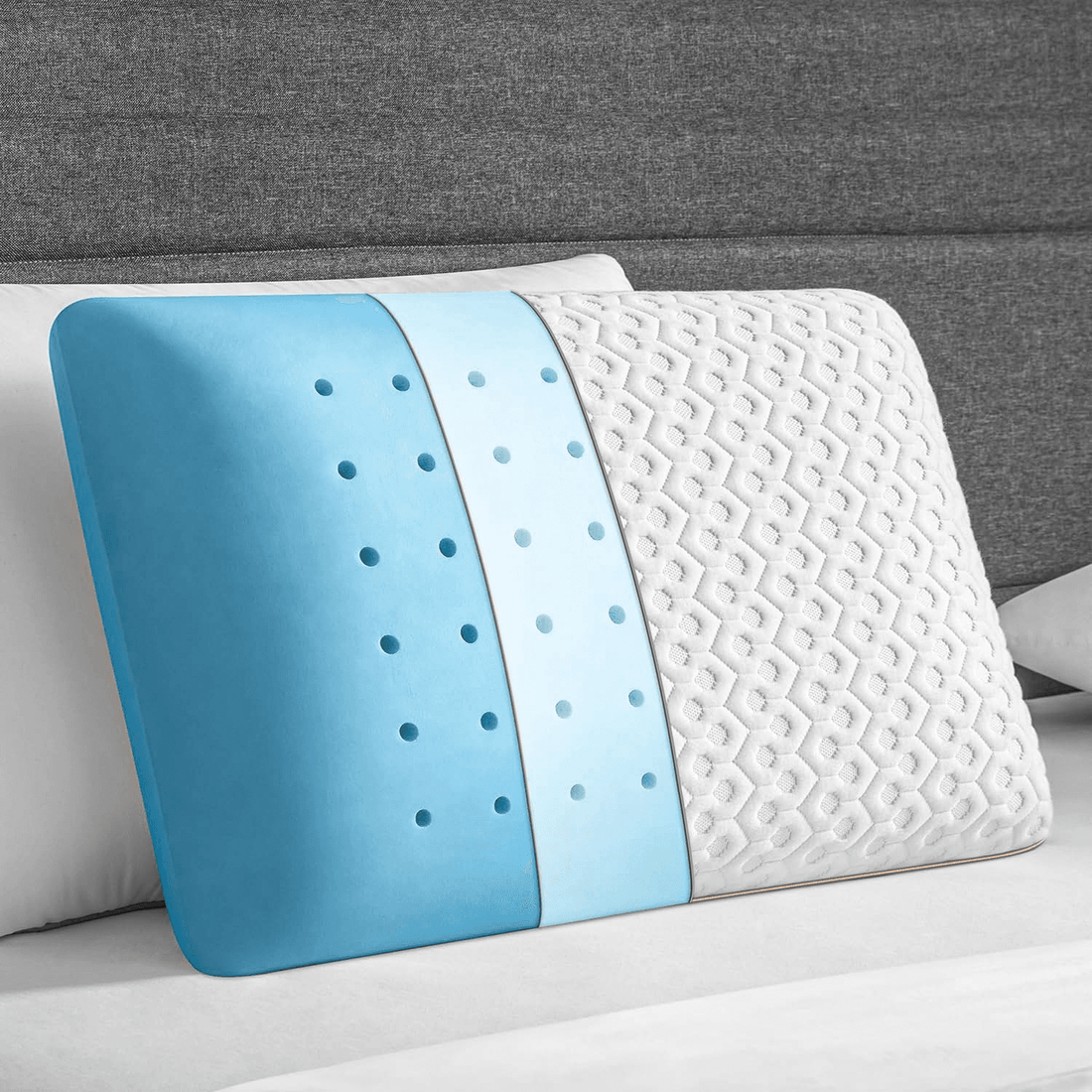 Perna Ortopedică Gel Memory Foam, Suport Gât și Cervical, Husa Detasabilă, Ventilată, 60x40x13 cm, Albastru