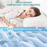 Straturi multiple de răcire și spumă cu memorie pentru o pernă cu suport excelent.