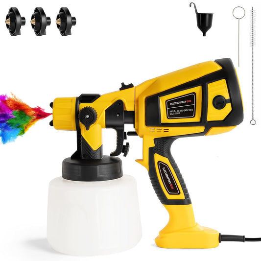 Pulverizator Vopsea Elindor®, Pistol de Vopsit Electric 800W, Pompa Airless pentru Zugravit si Aplicare Lavabila, 3 Duze Incluse, Jet Reglabil, Recipient 890 ml, Pompa de Vopsit Profesionala pentru Pereti, Mobilier si Proiecte DIY, Aparat Vopsit, Galben